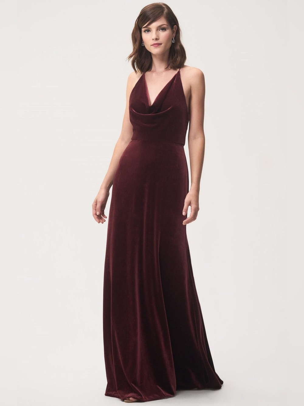 Jenny Yoo Sullivan Dress Size 4 Velvet Cowl Neck Maxi Dress - Burgundy